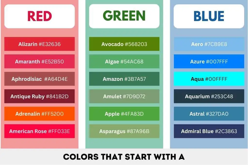 What Color Starts With An A