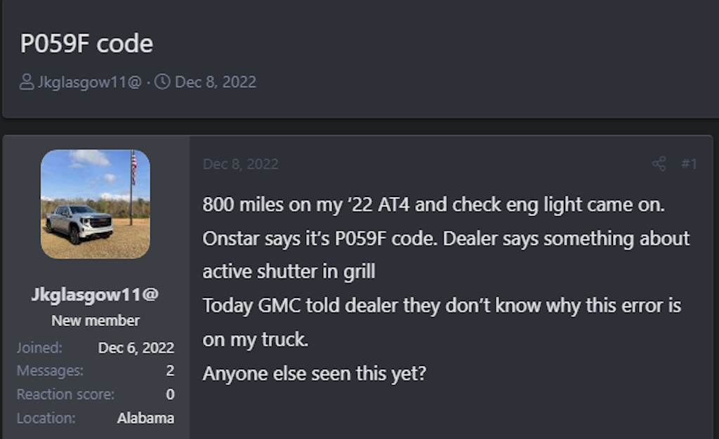 Active Grille Shutter Check Engine Light