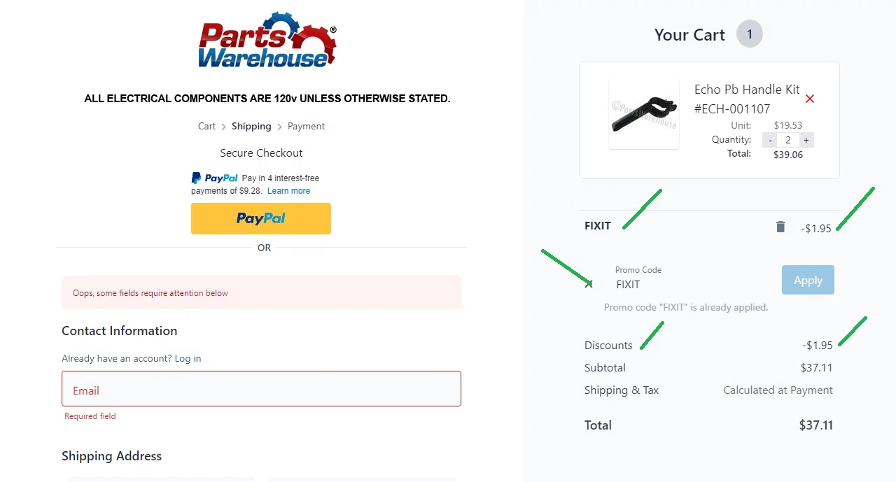 Parts Warehouse Coupon Code First Order