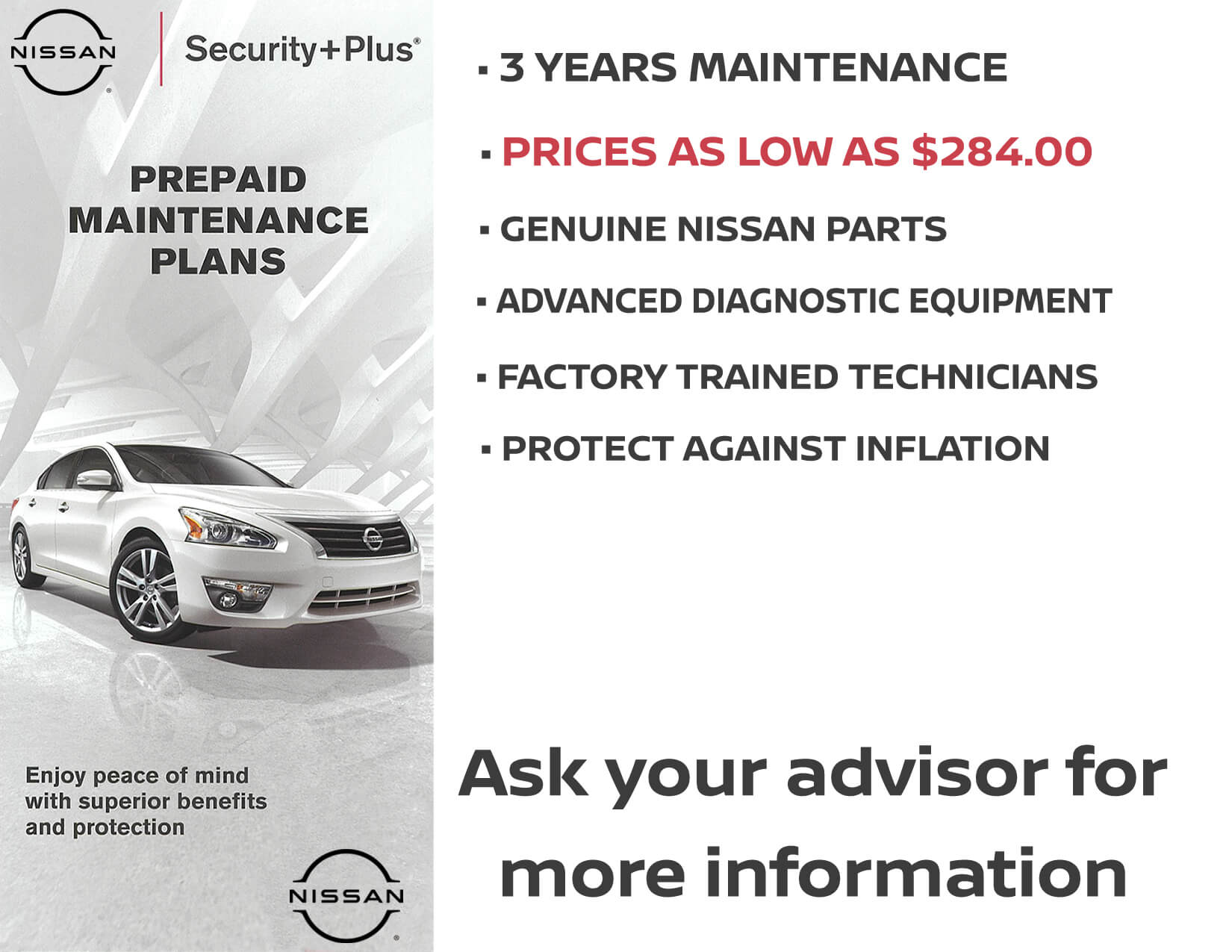 Nissan Security Plus Prepaid Maintenance Plan
