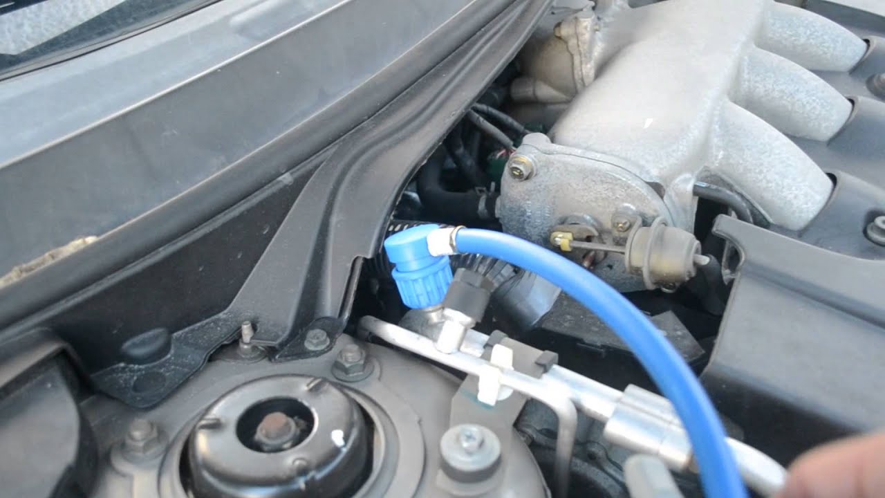 How To Put Freon In A Nissan Altima Recharging Car's Air Conditioning Refrigerant - YouTube