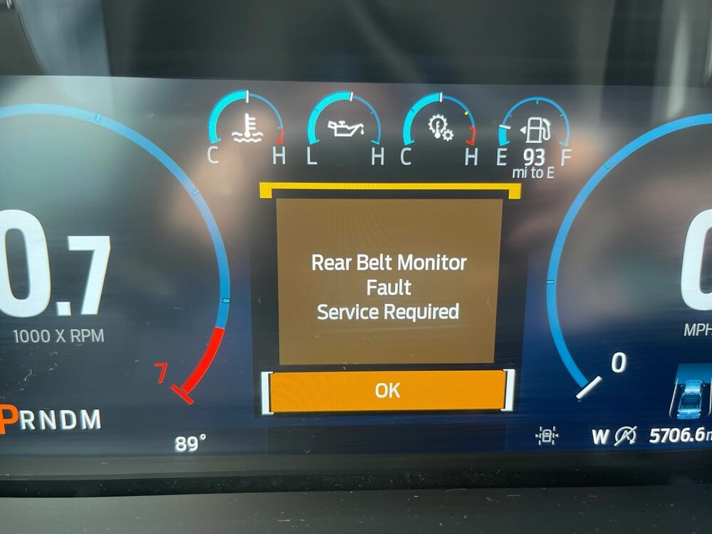 Rear Belt Monitor Fault Service Required