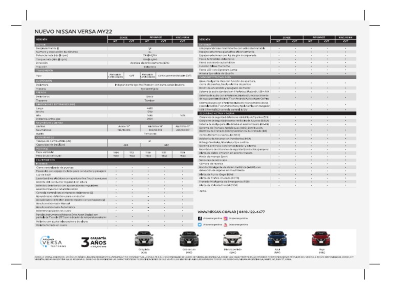 Ficha Técnica Nissan Versa 2022