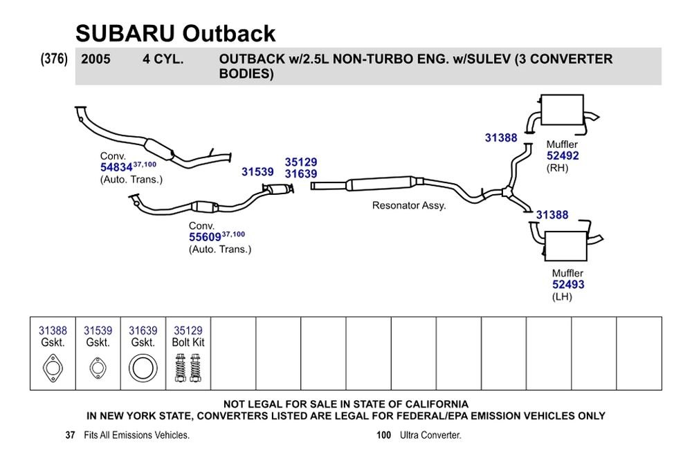 2005 Subaru Outback Exhaust System Diagram