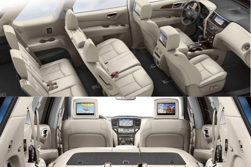 The Fifth Generation of the Nissan Pathfinder features three rows of seating.